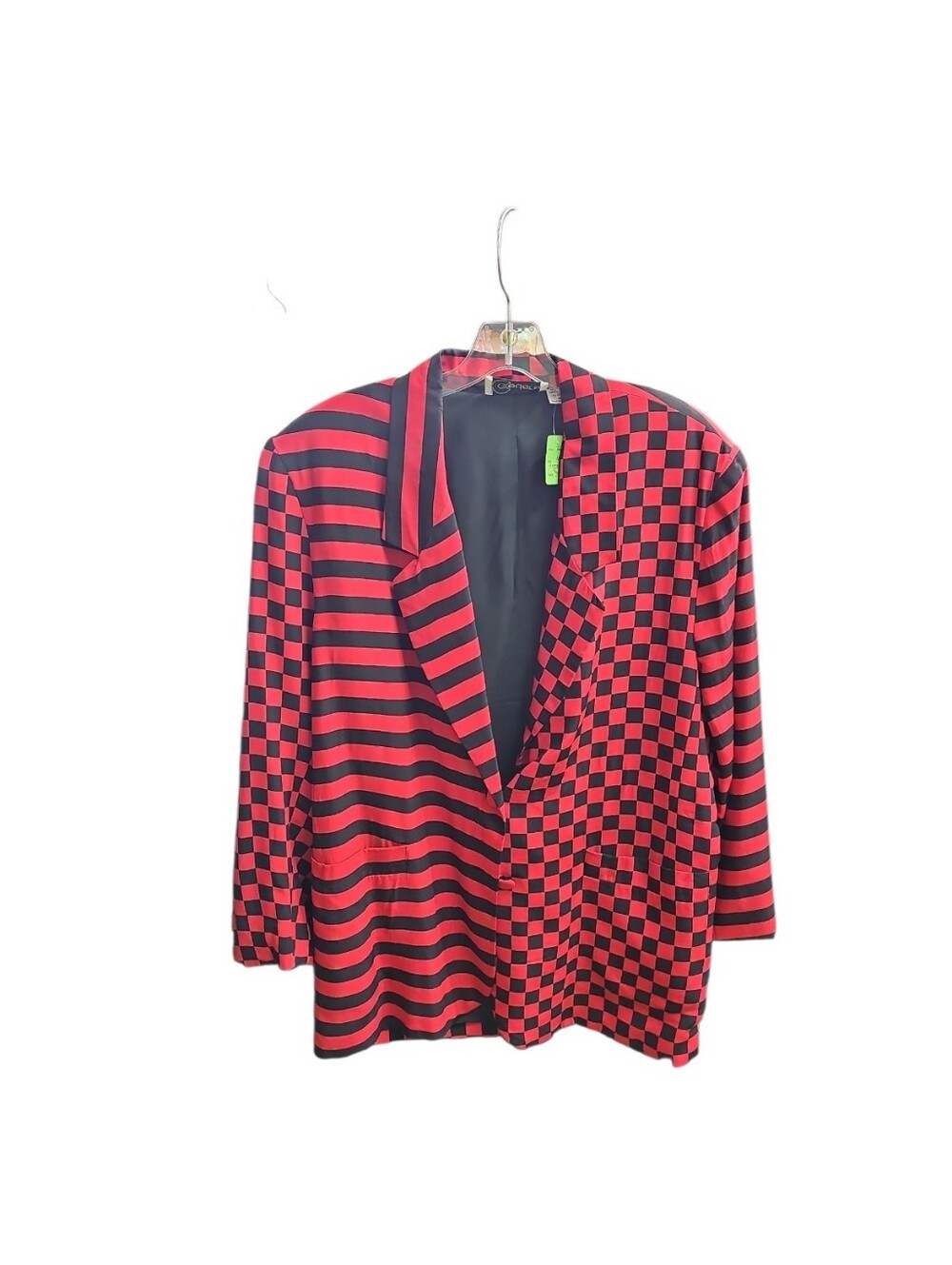 Red and Black Mixed-Pattern Vintage SILK Blazer